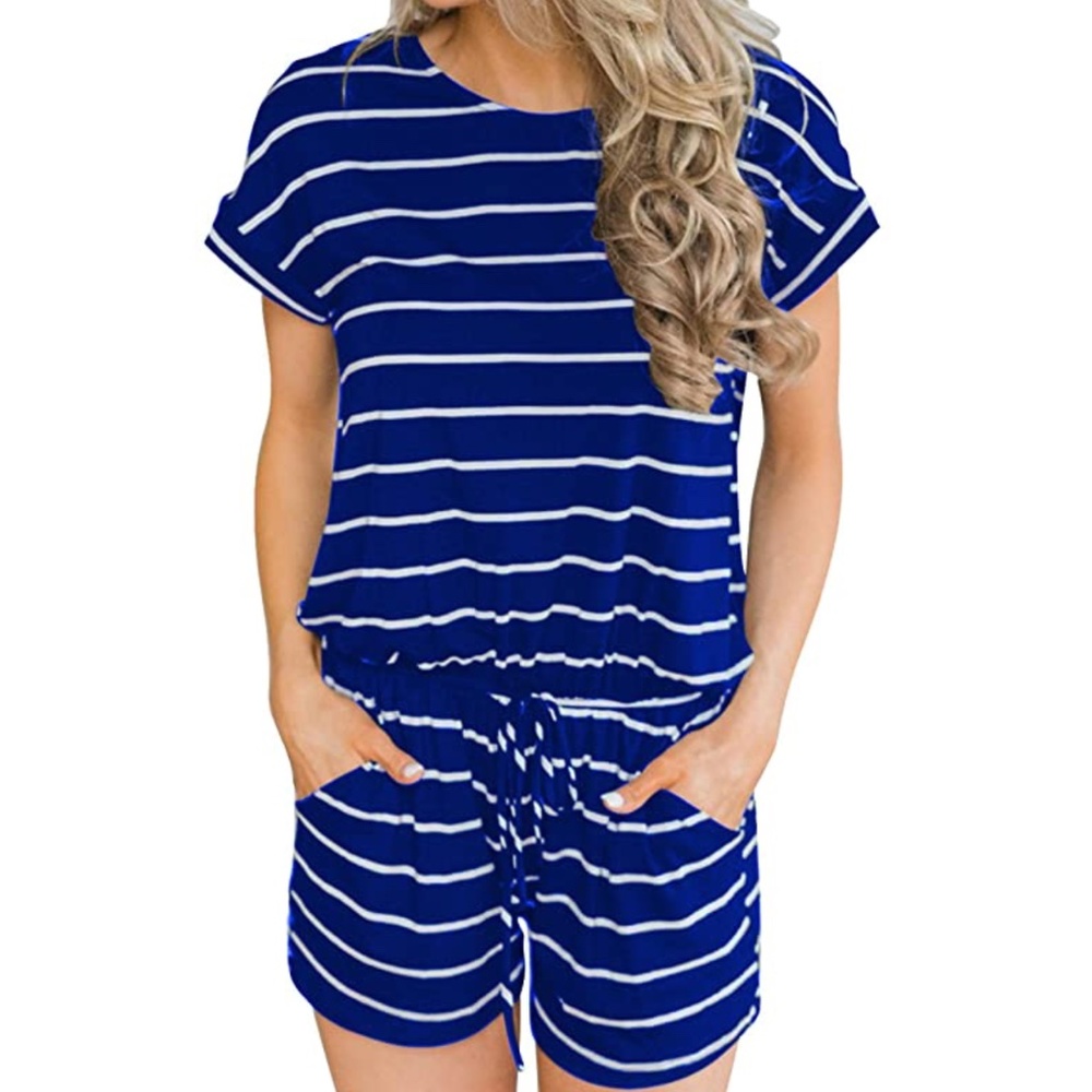MIHOLL Women's Comfy Blue Striped Jumpsuit/Romper